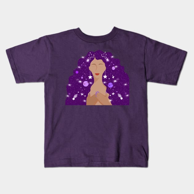 A purple woman in my Universe 2 Kids T-Shirt by Miruna Mares